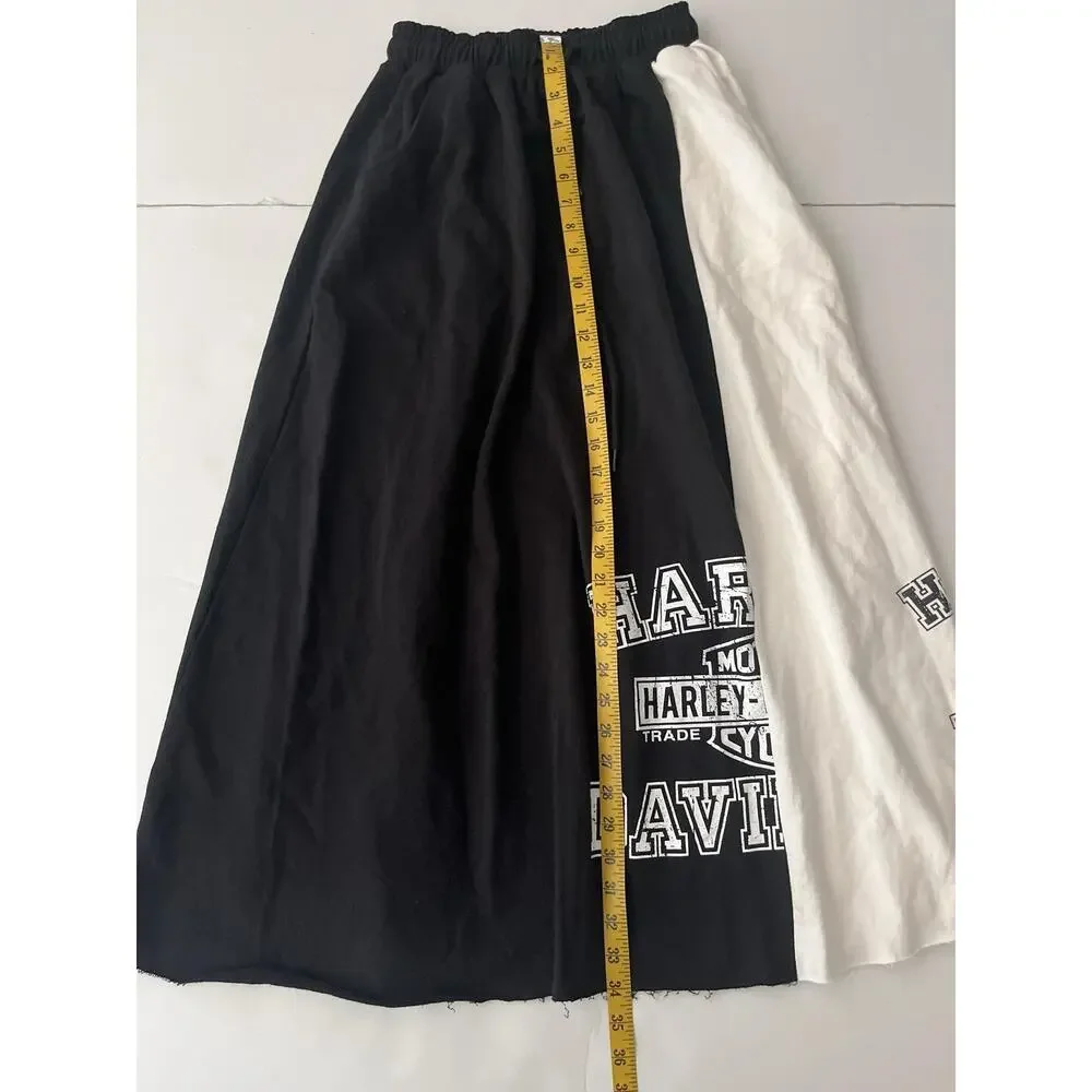 YEOU-NE Maxi Skirt Women Black White Colorblock Harley Davidson Biker Graphic